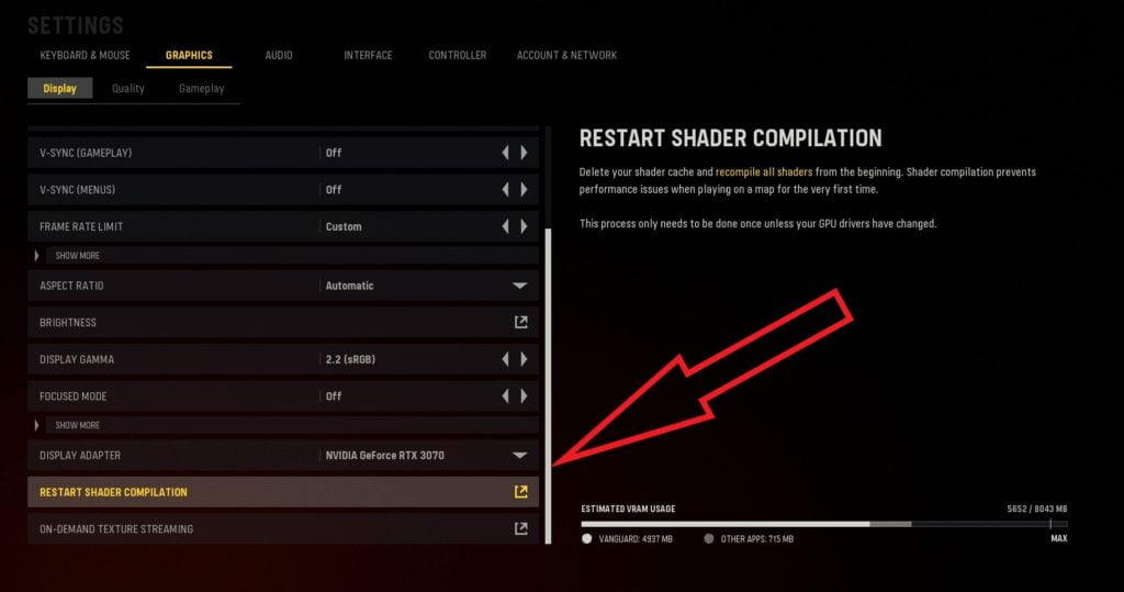 Vanguard Shader Compilation Restart