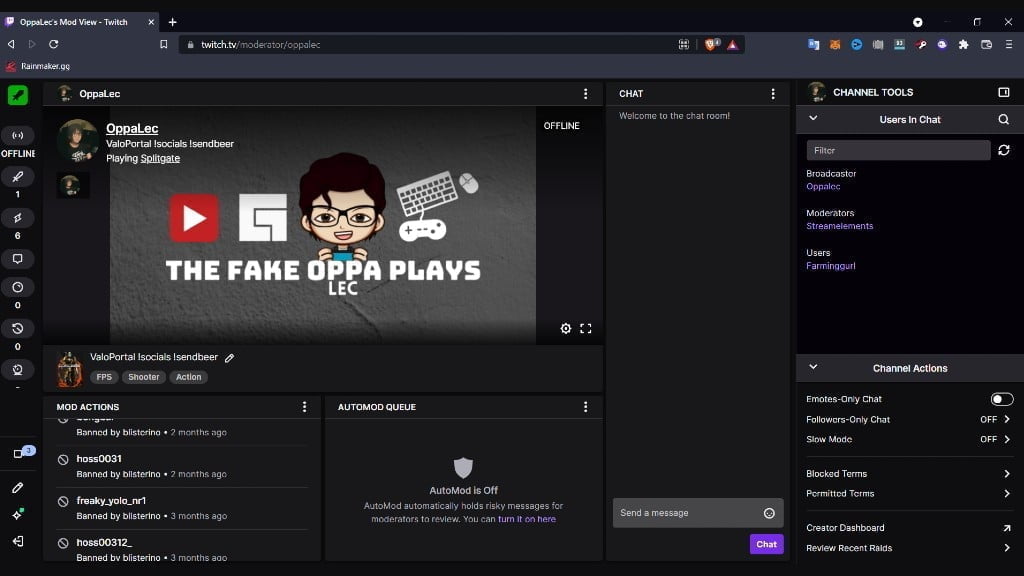Twitch moderator view