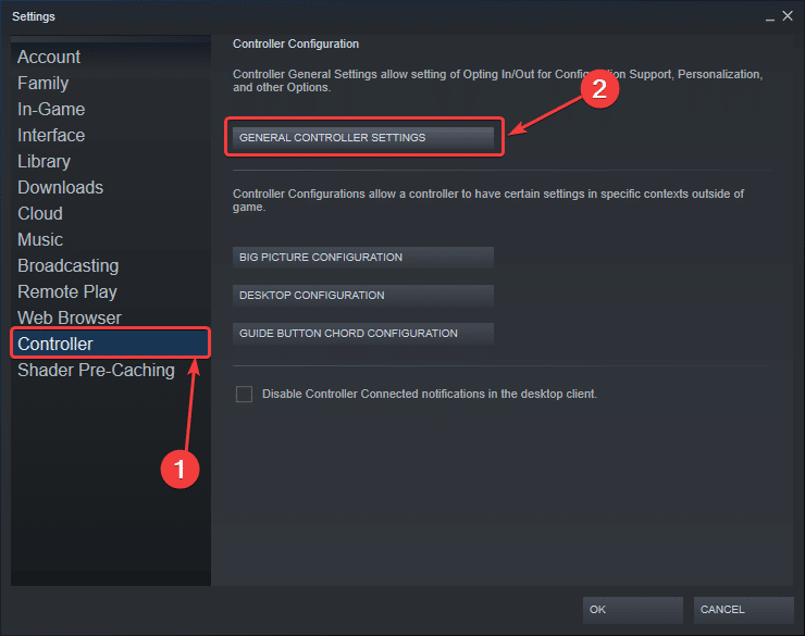 General Controller Settings will give you an idea of what controllers are detected, what you can enable, or disable, as well as access to community profiles