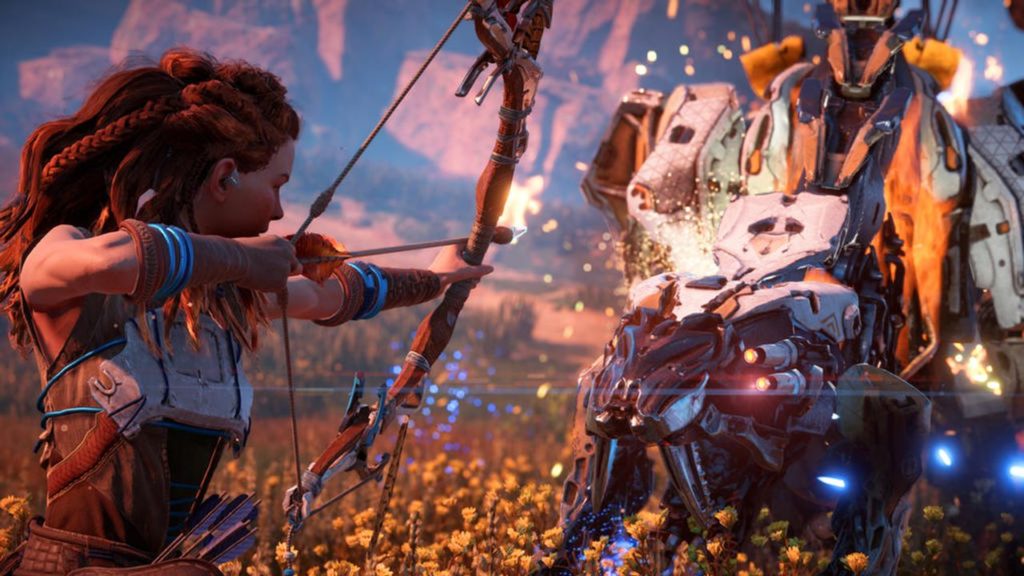 Aloy fighting a Sawtooth in Horizon Zero Dawn