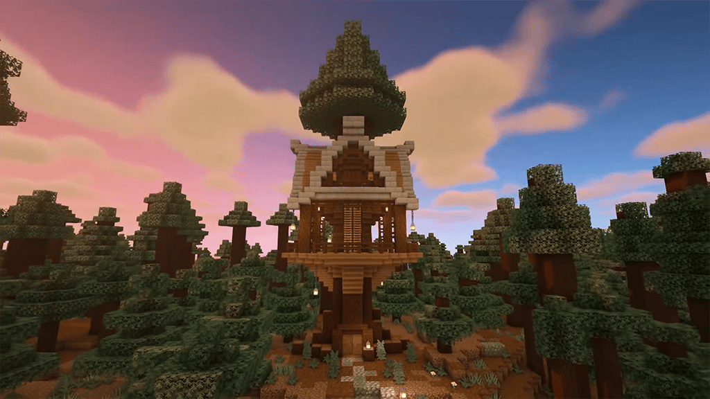 Spruce Treehouse Minecraft Video Tutorial How to Build Survival Base