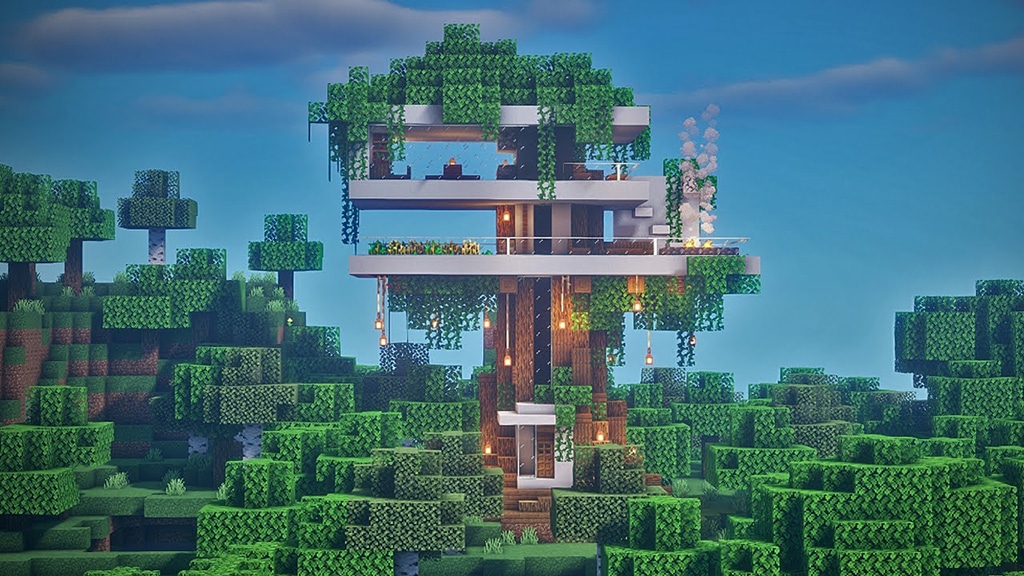 Modern Minecraft Treehouse Survival Base Idea YouTube Video Tutorial