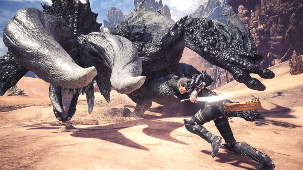 Fighting a Black Diablos in Monster Hunter: World