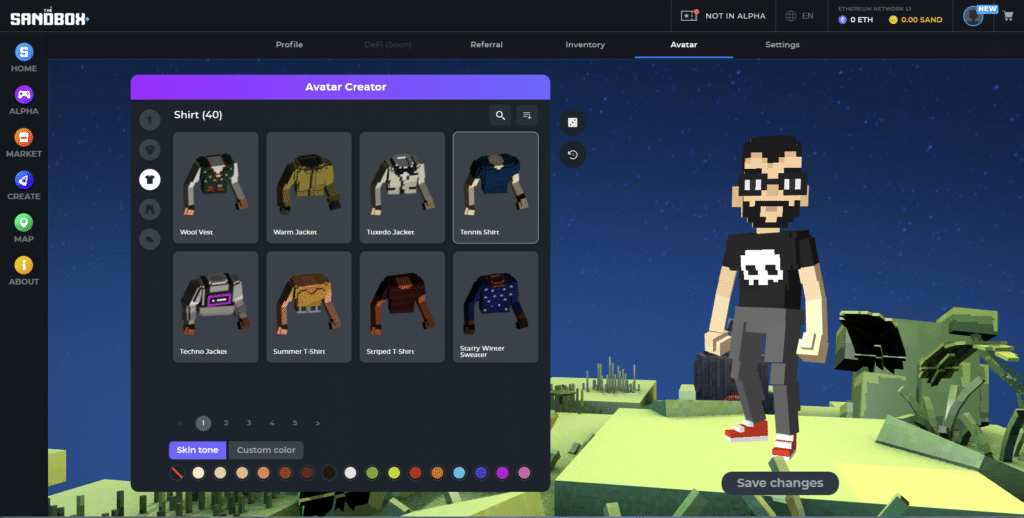 Creating an avatar in The Sandbox Game