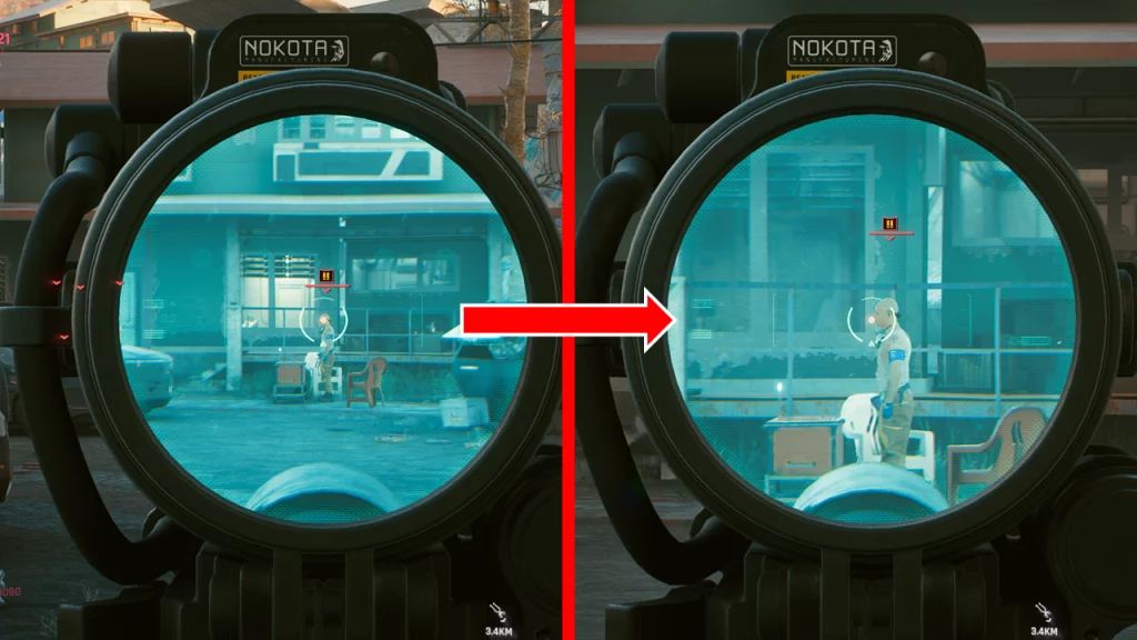 This is how scopes look after installing the Cyberpunk 2077 Zoomable Scopes Mod