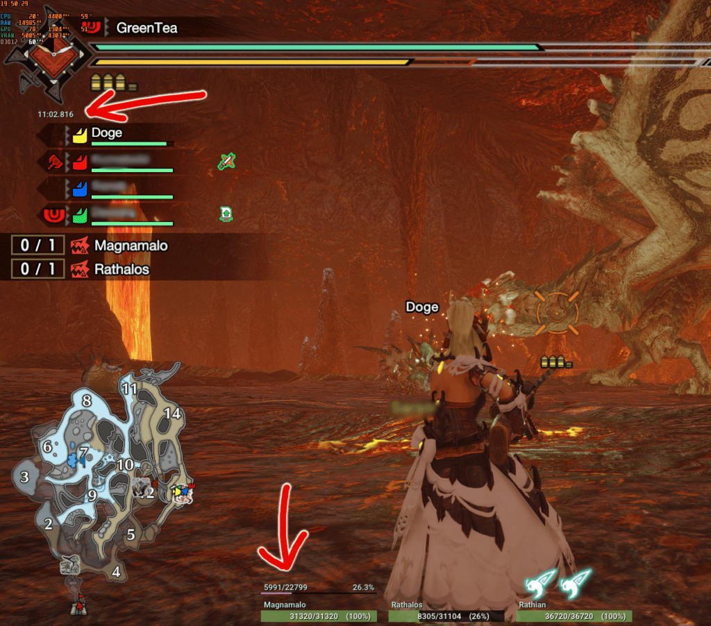 This is how the game looks like after the Monster Hunter Rise HP Bar for Monsters Mod has been installed