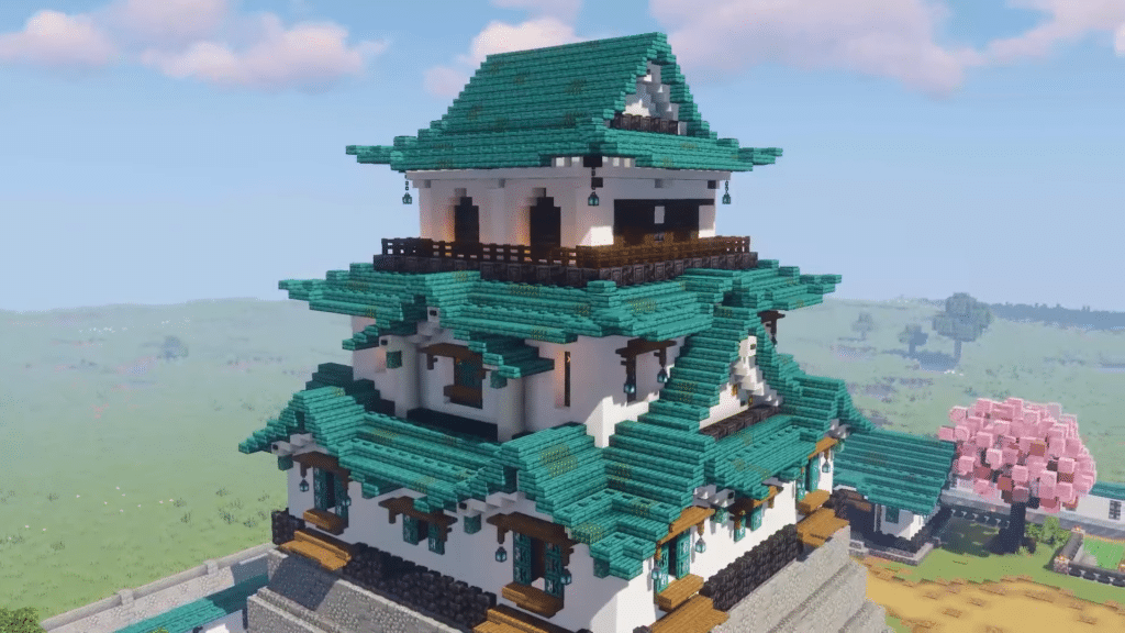 אבן טירת יפנית ענקית Minecraft Build הדרכה 1.18