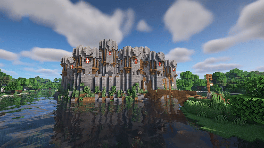 Hermoso castillo del lago para Minecraft 1.17 1.18 Cómo construir