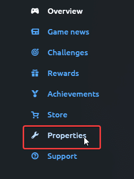 You can adjust various external and internal settings for any game by clicking Properties