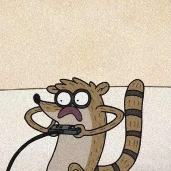 Rigby playing a video game with Mordecai