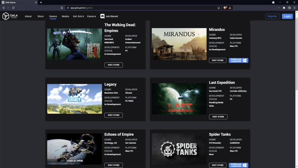 Some of the currently available GALA Games NFT titles