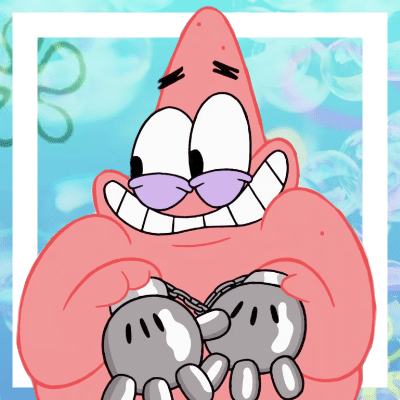 Patrick giggling with Spongebob