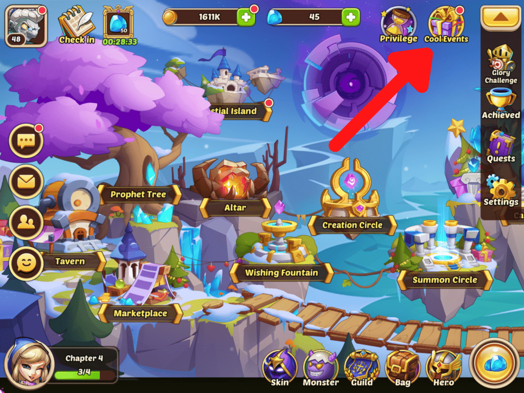 Screenshot of Idle Heroes' Main Page