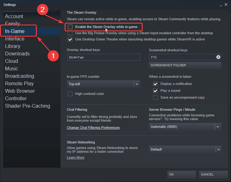 Disable Steam Overlay through the In-Game tab