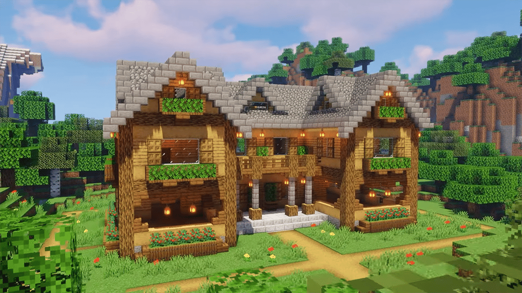 Oak Mansion Minecraft Survival Base Easy Tutorial