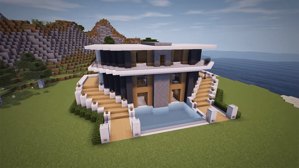 Simple Modern Home Minecraft Build Mansion Idea 1.18