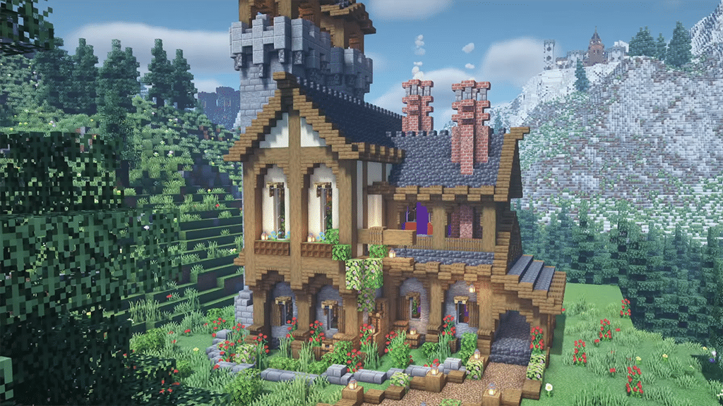 Small Medieval Mansion Build for Minecraft 1.18.1 How to Build