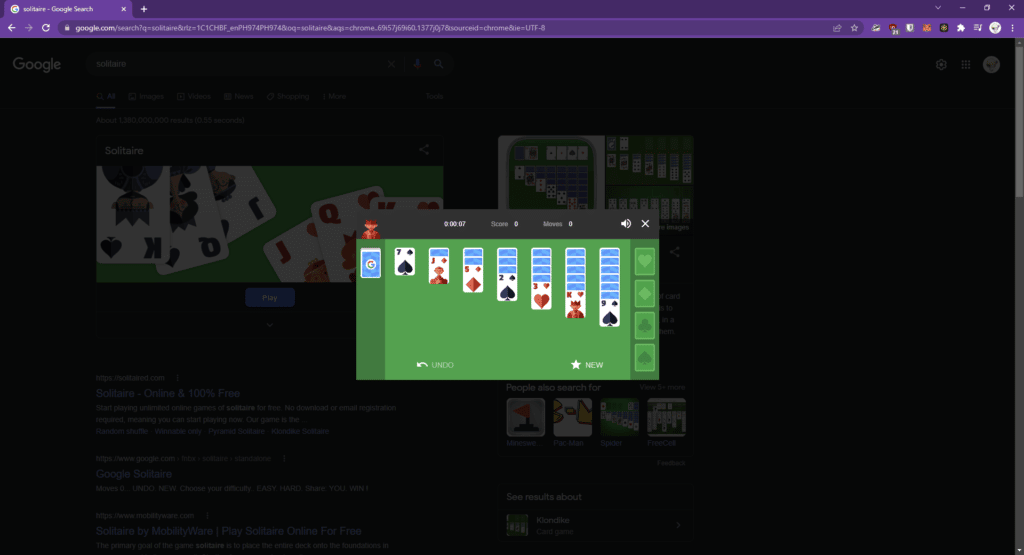 Solitaire hidden google game