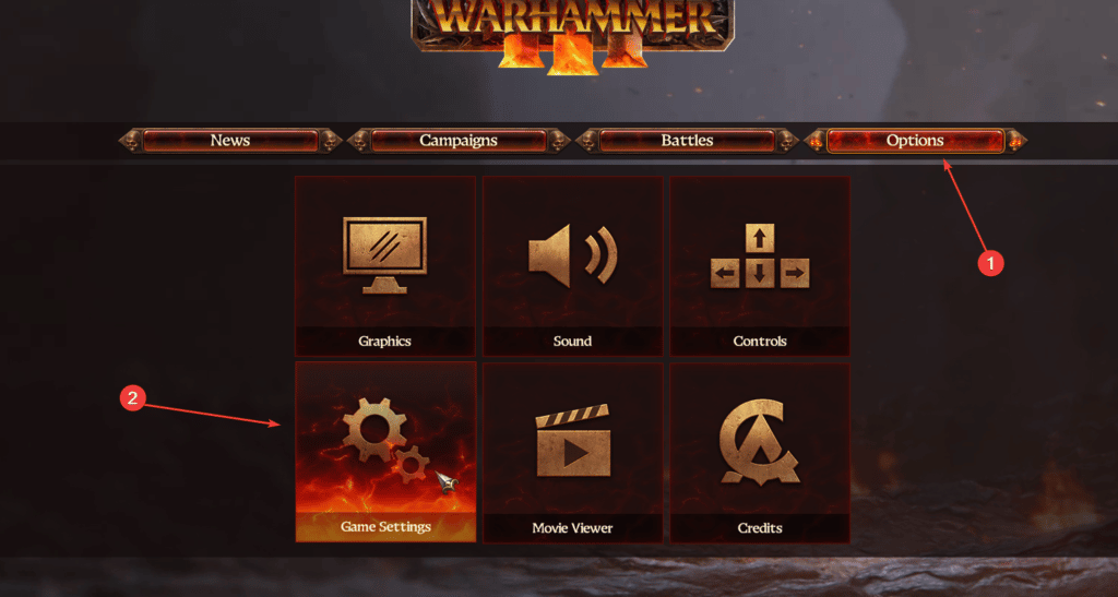 Warhammer 3 Options Menu. This gives us a bunch of options, as well as being able to fix the Total War Warhammer 3 Missing Text