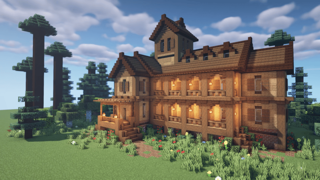 Wooden Spruce Mansion Cool Minecraft Survival Base Ideas