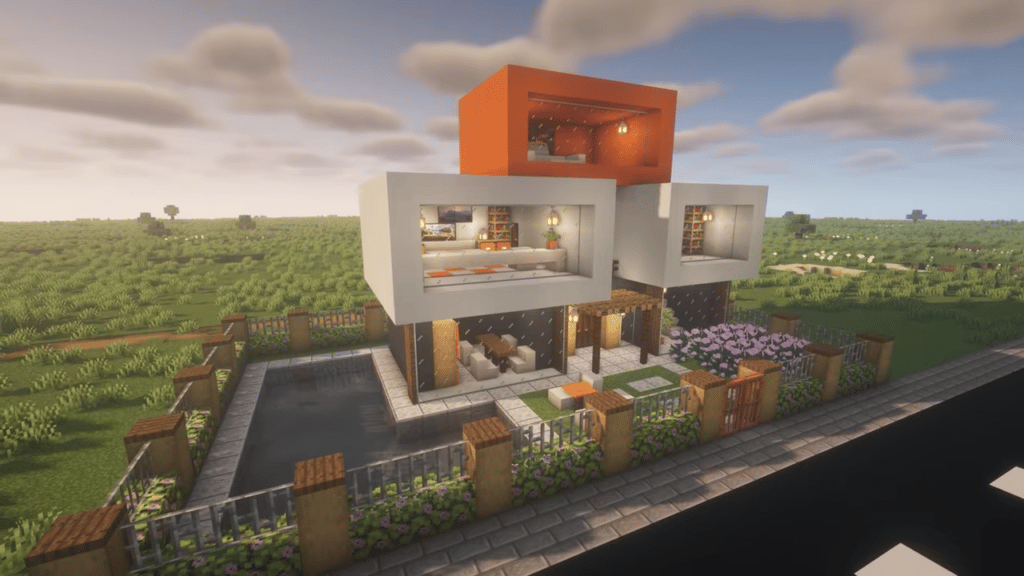 Minecraft House με πισίνα