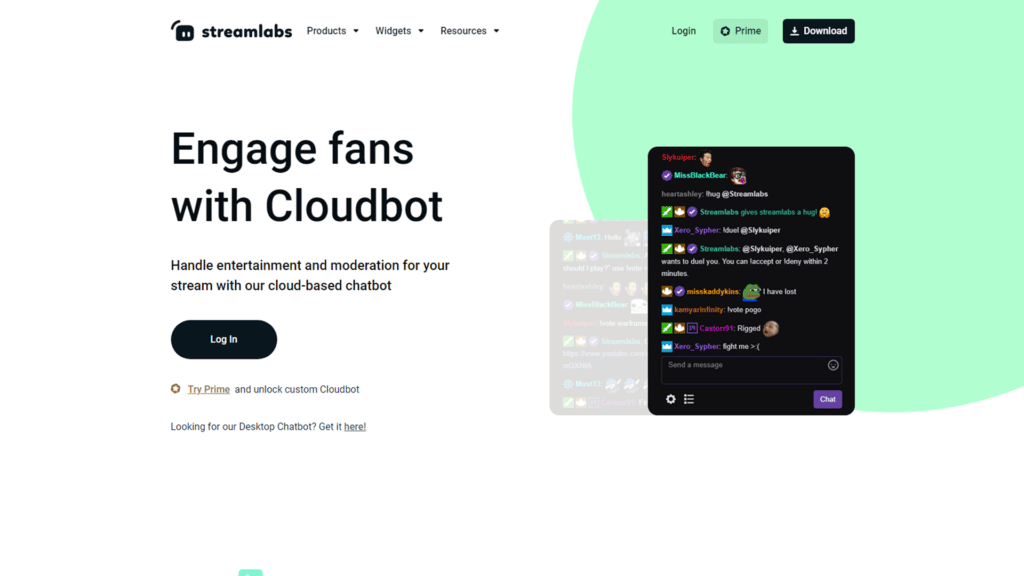Streamlabs Chatbot Homepage