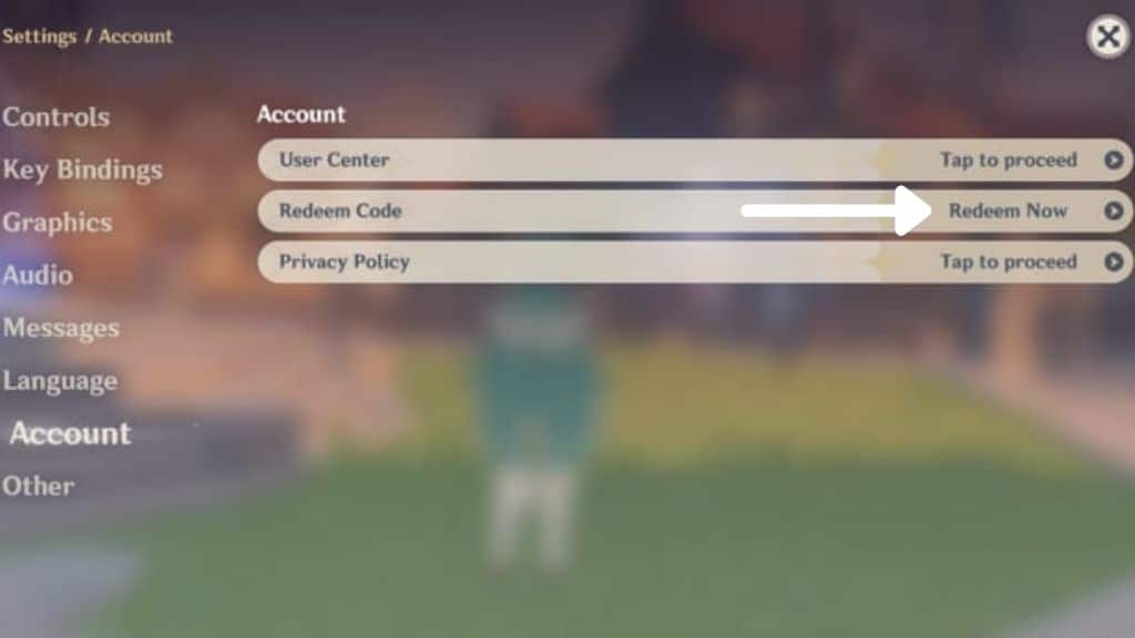 Captura de pantalla de Genshin Impact en Configuración - Cuenta