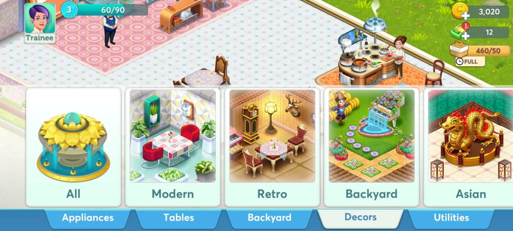 You can customize your restaurant with various items
