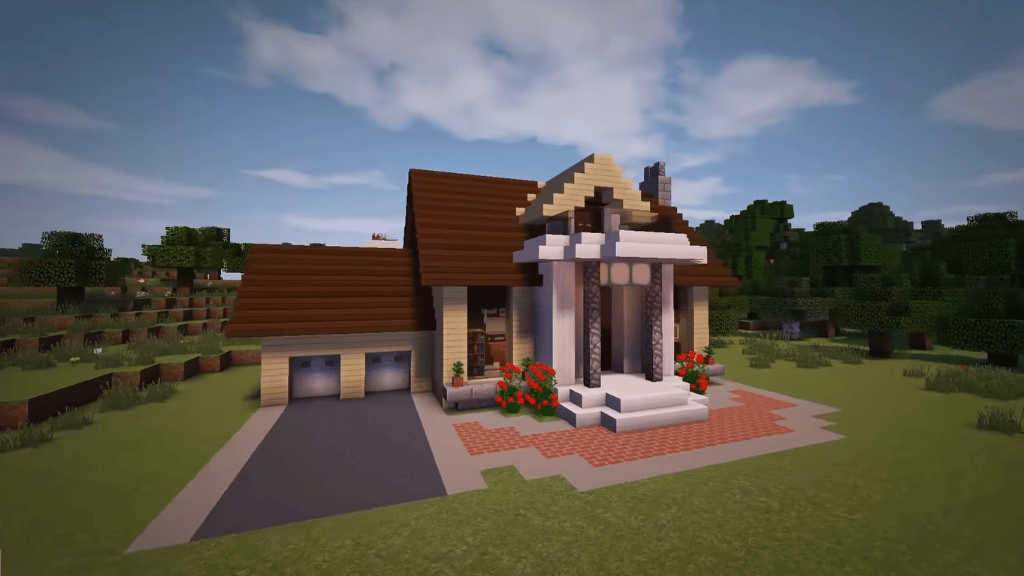 การออกแบบบ้าน Minecraft Surburban ขนาดใหญ่วิธีการสร้าง
