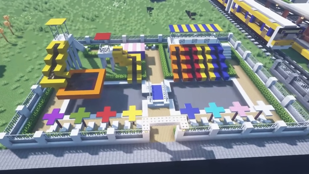פארק המים Minecraft בניית עיצוב עירוני 1.18