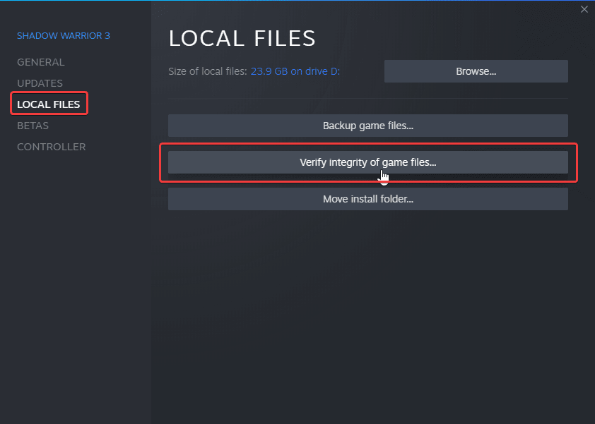 Verifying game files can potentially fix the Shadow Warrior 3 Crash at launch issue