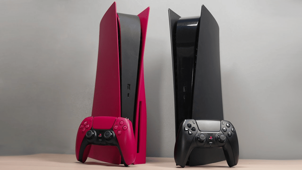 Red PS5 and black PS5
