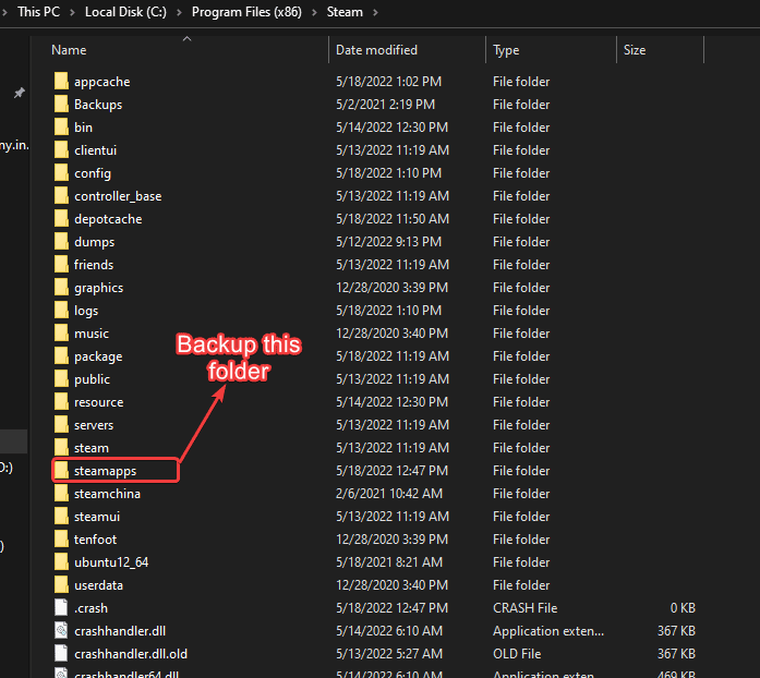 The Steamapps folder contains all your game data