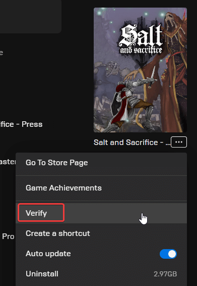 Players can verify game files in the Epic Games Launcher, and potentially fix the Salt and Sacrifice Crash at launch issue