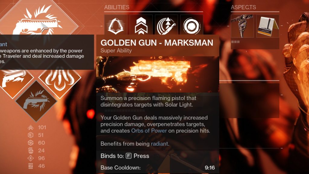 Destiny 2 Solar 3.0 Hunter baut Golden Gun - Marksman
