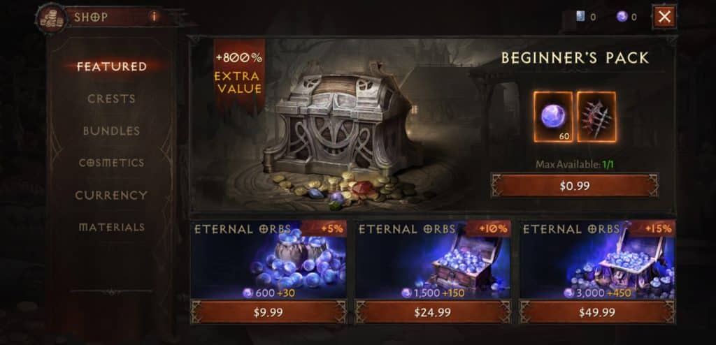 Diablo Immortal Shop