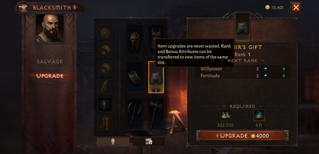 Diablo Immortal Upgrading Gear