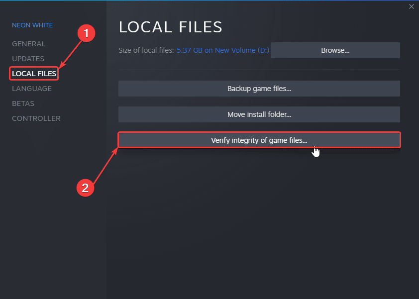 Verifying the integrity of game files can potentially fix the Neon White crash at launch issue