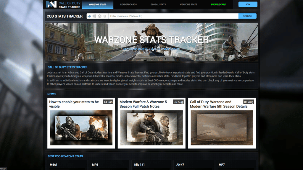 CODStats.net Website Homepage