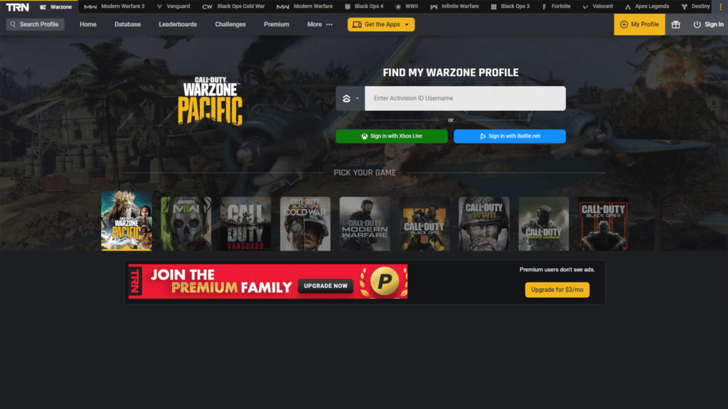 cod.tracker.gg website homepage