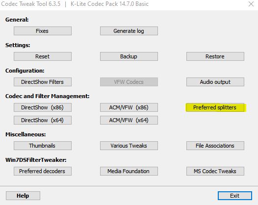 The tweak tool lets you modify settings for K-Lite