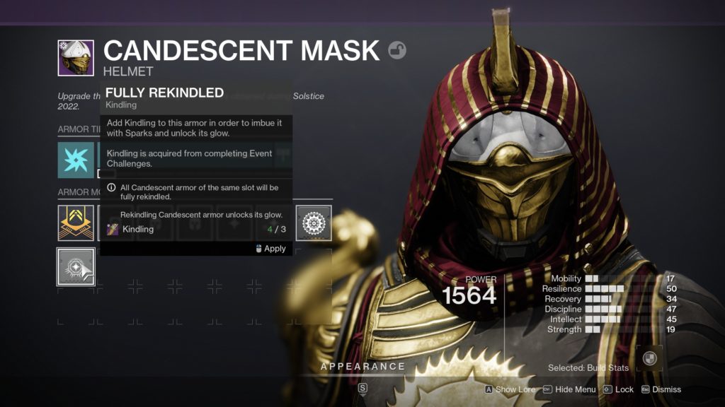 Explicación de la armadura Candescent de Destiny 2 - Casco. 