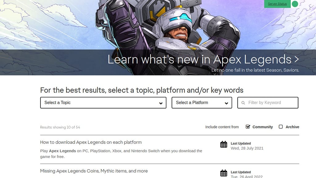 FAQ page for Apex Legends Support