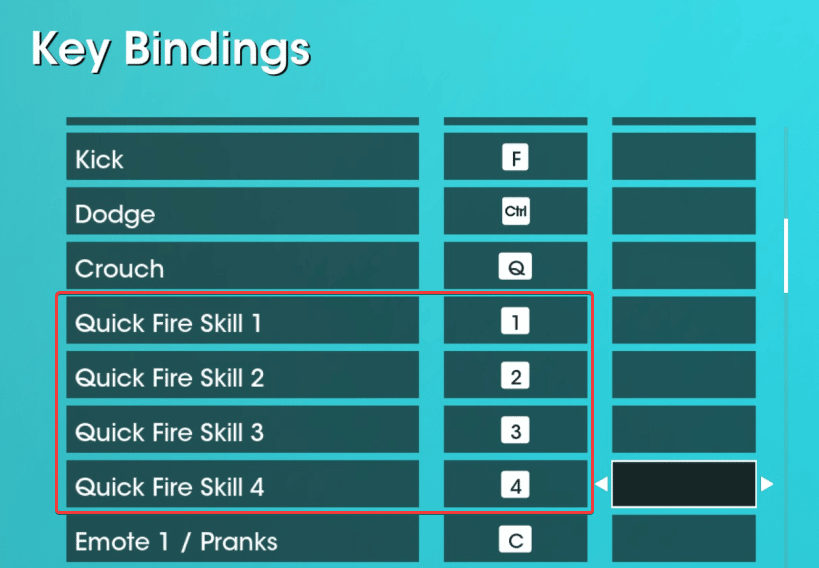 Adjusted key binds