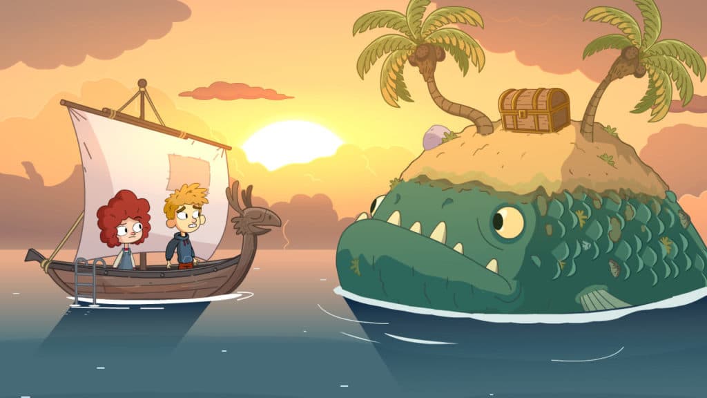 Screenshot featuring both siblings on a boat