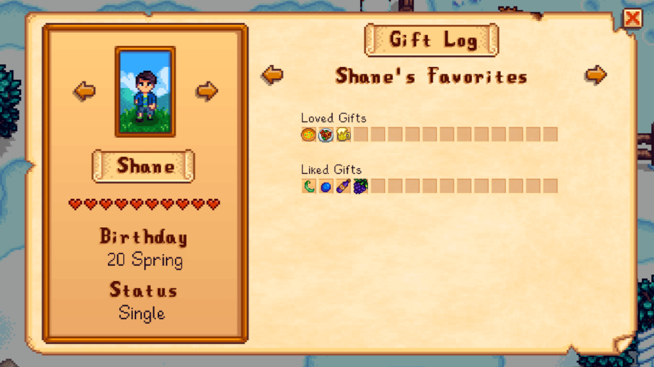 Shane Character Log