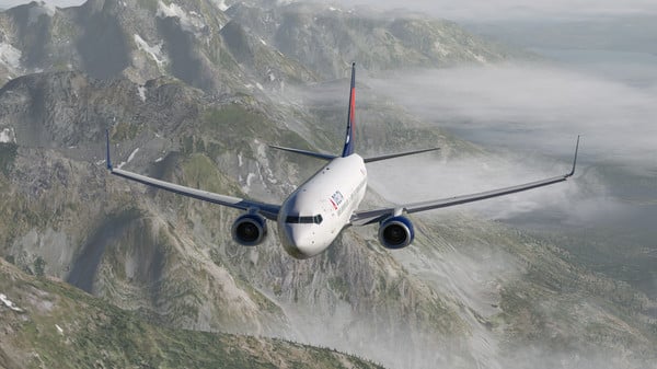 commercial plane in a realistic flight simulation game