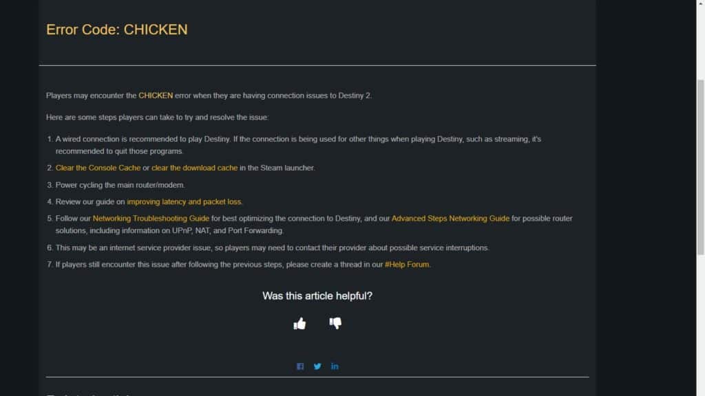 Destiny 2 error code Chicken