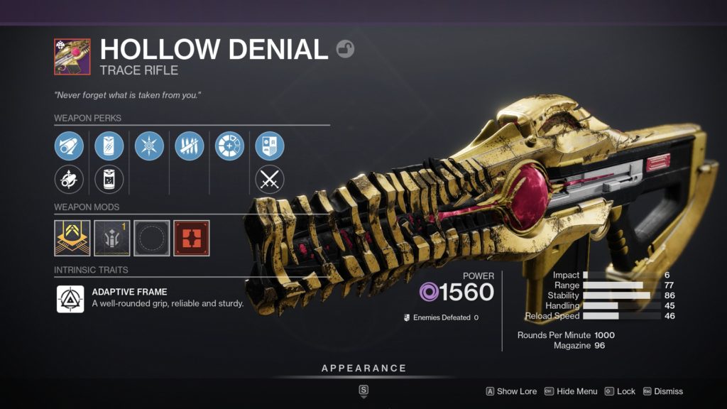 Destiny 2 Hollow Denial god roll.