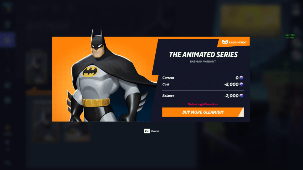 La piel de Batman's The Animated Series tiene un precio de 2000 Gleamium